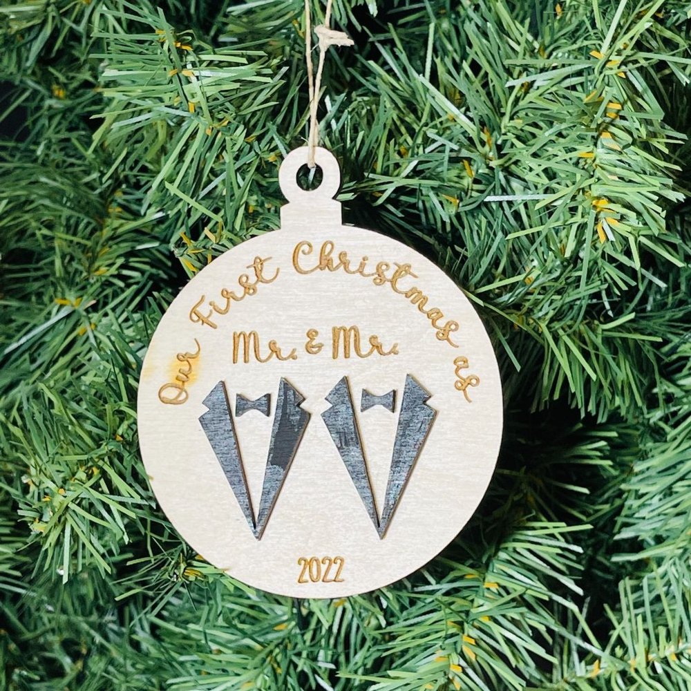 Our First Christmas as Mr. & Mr. and Mr. Newlywed Ornament - LGBTQ+ - Christmas